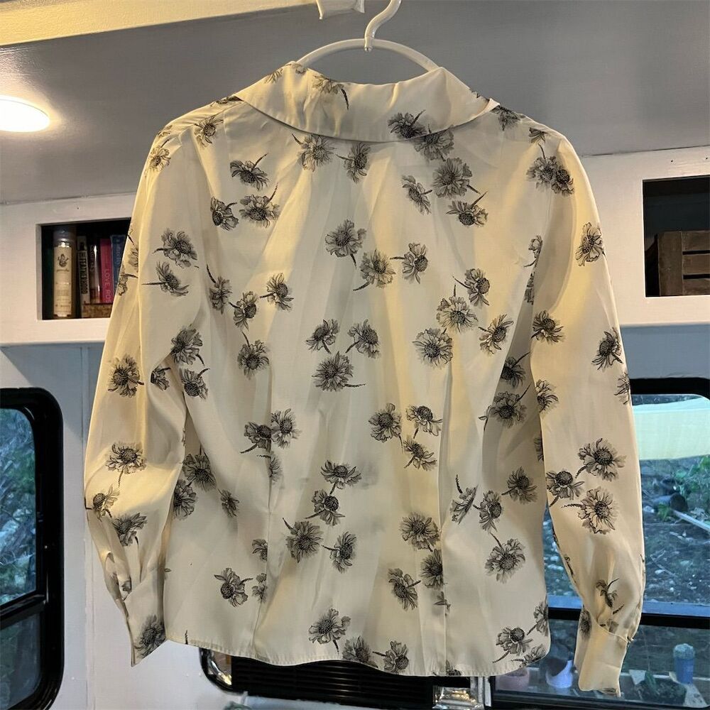 Mode de Paris Women's Floral Button-Up Blouse White Size 36 Vintage - Picture 2 of 4